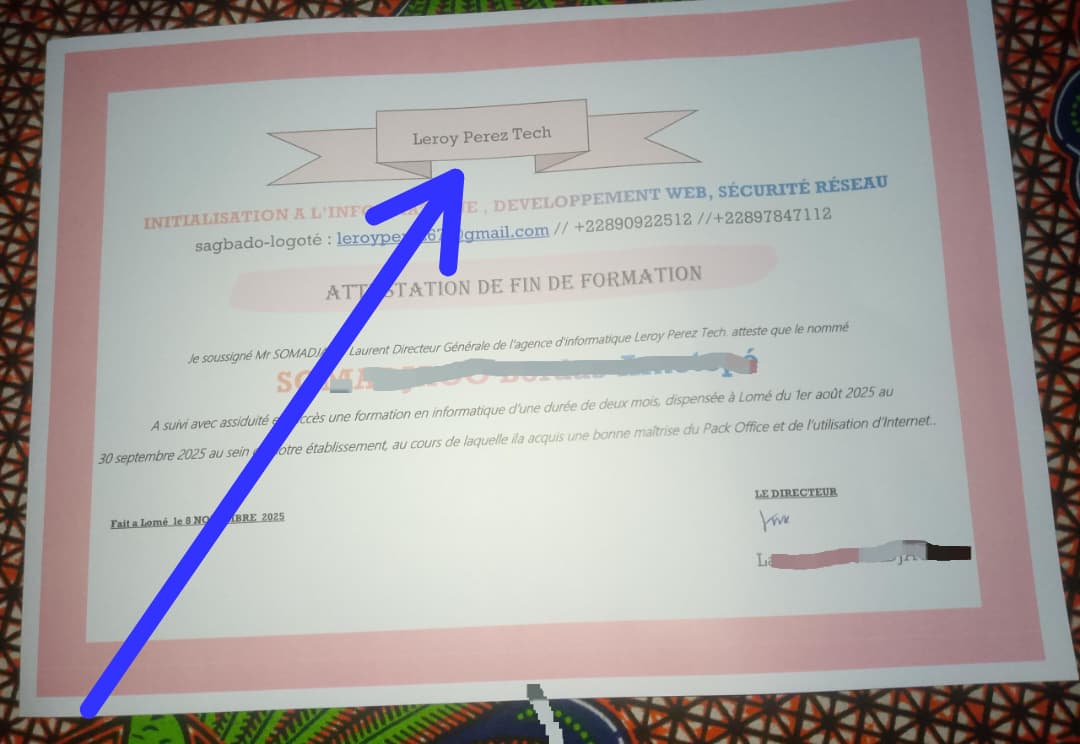 Attestation de Formation en Initialisation Informatique